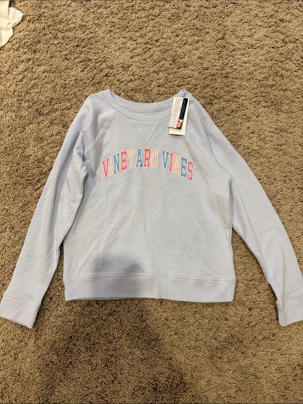 Vineyard Vines Pastel Blue Pullover with Multicolor Arch Logo